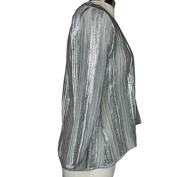 Chic's Blouse Silver Women's Size 00 US XS2 Open Front Long Sleeve Sparkly Made - Picture 8 of 13